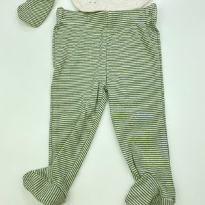 Boys Anko, green stripe organic cotton leggings, bib & mits, EUC, size 0000,  