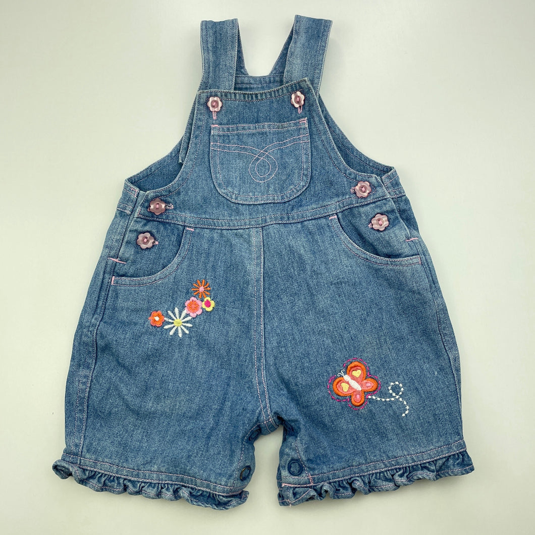 Girls Target, embroidered denim overalls / shortalls, GUC, size 000,  