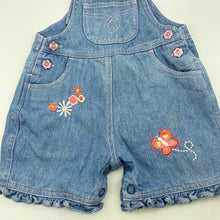 Load image into Gallery viewer, Girls Target, embroidered denim overalls / shortalls, GUC, size 000,  