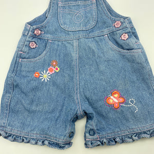 Girls Target, embroidered denim overalls / shortalls, GUC, size 000,  