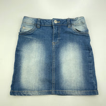 Load image into Gallery viewer, Girls Target, blue stretch denim skirt, adjustable, L: 32cm, GUC, size 7,  