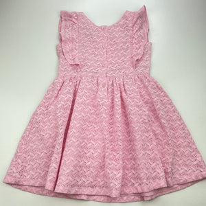 Girls Anko, lined pink lace party dress, small mark upper back, FUC, size 5, L: 57cm