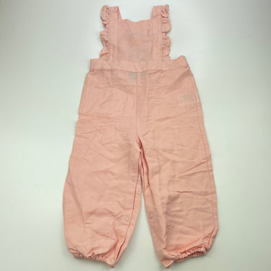 Girls Bardot Junior, pink linen / viscose overalls / jumpsuit, EUC, size 2,  