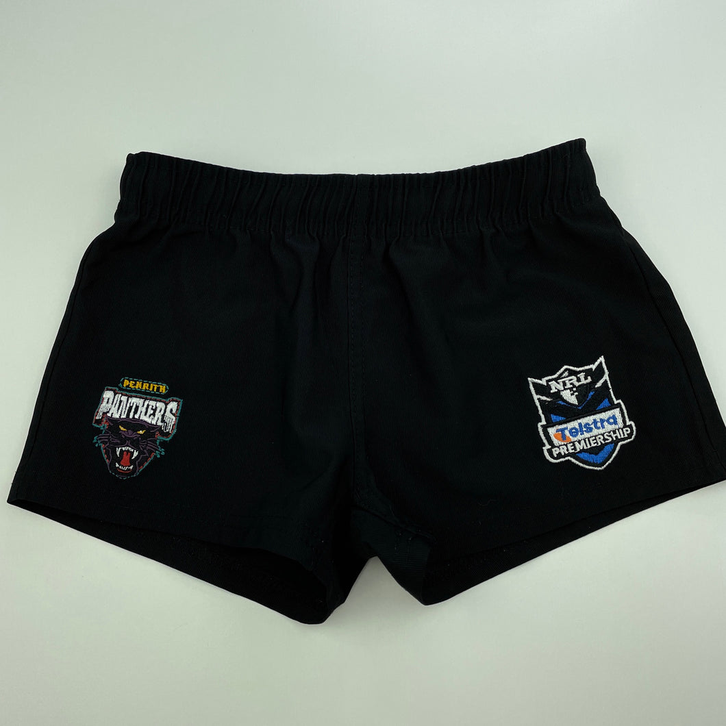 unisex NRL Official, Penrith Panthers black shorts, elasticated, EUC, size 3,  