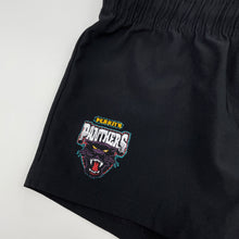 Load image into Gallery viewer, unisex NRL Official, Penrith Panthers black shorts, elasticated, EUC, size 3,  