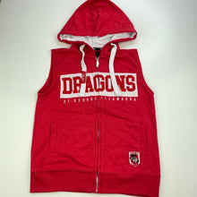 Load image into Gallery viewer, unisex NRL Supporter, St George Dragons sleeveless hooded top, small marks on front, FUC, size 7,  