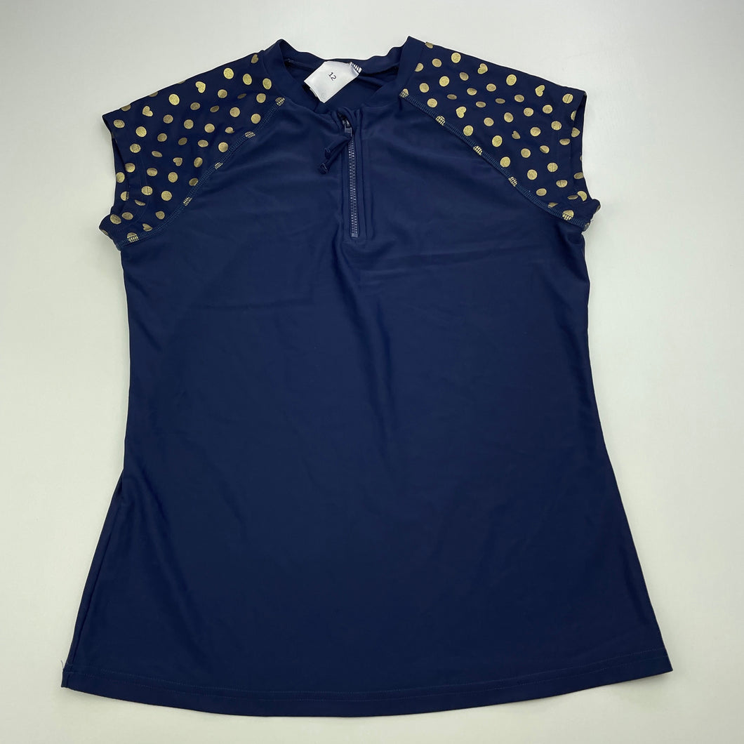 Girls Target, navy short sleeve rashie / swim top, GUC, size 12,  