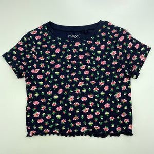 Girls Next, navy floral ribbed cropped top, L: 28cm, EUC, size 6,  