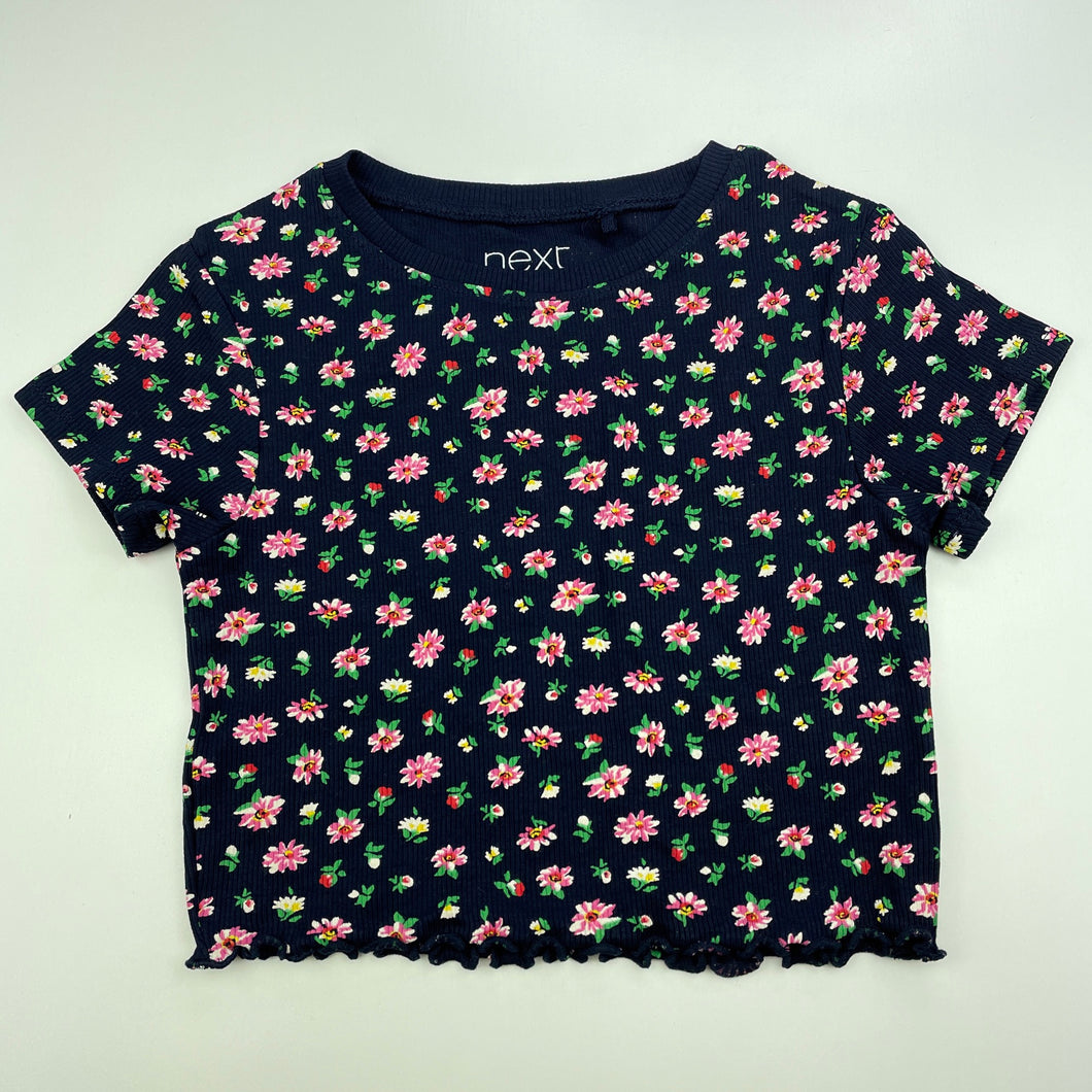 Girls Next, navy floral ribbed cropped top, L: 28cm, EUC, size 6,  