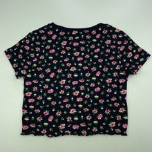 Load image into Gallery viewer, Girls Next, navy floral ribbed cropped top, L: 28cm, EUC, size 6,  