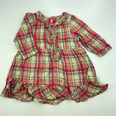 Girls Pumpkin Patch, checked cotton casual dress, GUC, size 00, L: 36cm