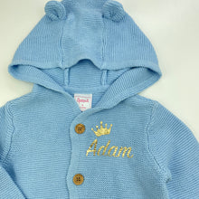 Load image into Gallery viewer, Boys Sprout, knitted cotton hooded sweater, EUC, size 0,  