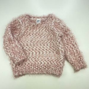 Girls Anko, pink & white fluffy sweater / jumper, GUC, size 1,  