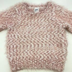 Girls Anko, pink & white fluffy sweater / jumper, GUC, size 1,  