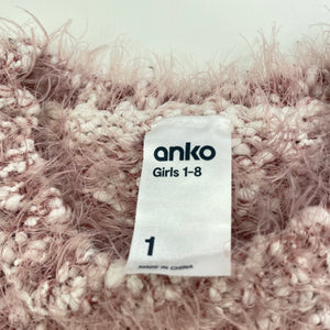 Girls Anko, pink & white fluffy sweater / jumper, GUC, size 1,  