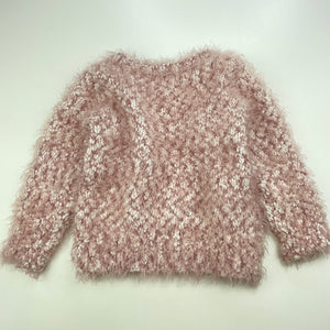 Girls Anko, pink & white fluffy sweater / jumper, GUC, size 1,  