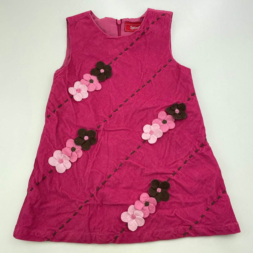 Girls Sprout, lined corduroy cotton dress, flowers, GUC, size 1, L: 44cm