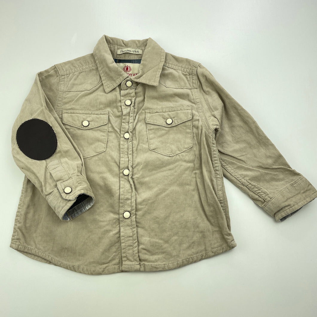 Boys Zara, corduroy cotton long sleeve shirt, poppers, GUC, size 0,  