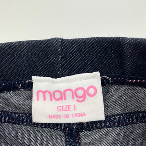 Girls Mango, stretchy denim leggings, elasticated, Inside leg: 17.5cm, EUC, size 1,  