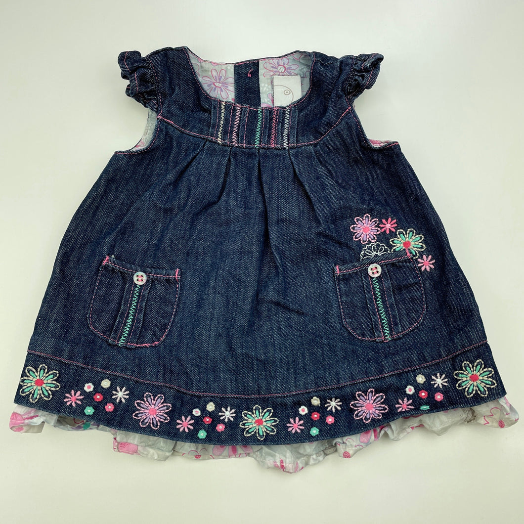Girls Target, denim casual dress, GUC, size 00, L: 33cm