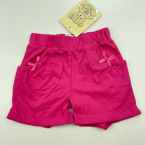 Girls Baby Biz, pink cotton shorts, elasticated, NEW, size 00,  
