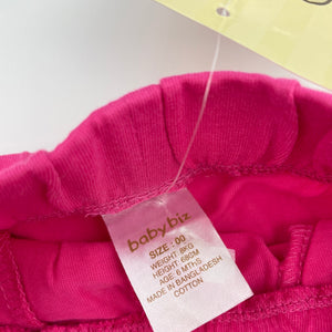Girls Baby Biz, pink cotton shorts, elasticated, NEW, size 00,  