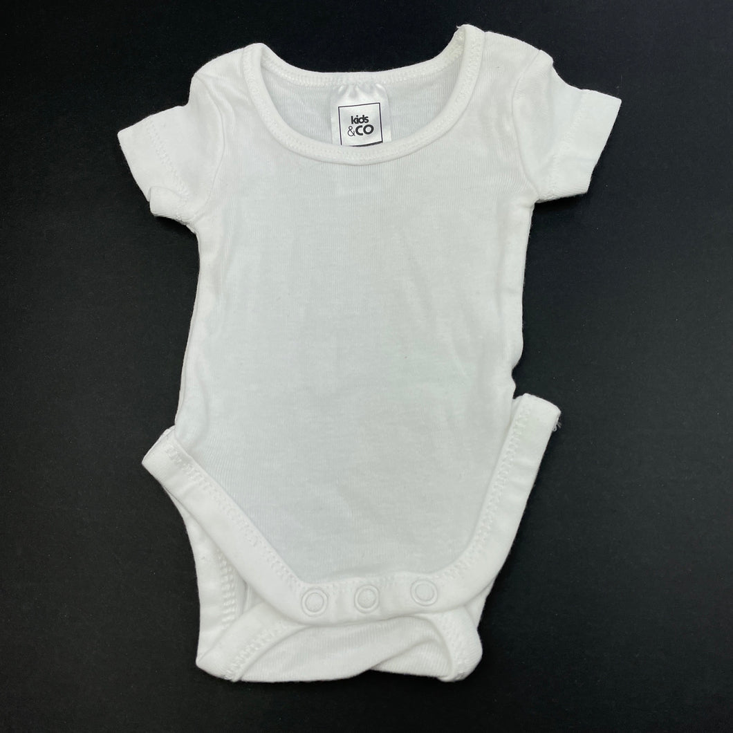 unisex Kids & Co, white cotton bodysuit / romper, EUC, size 00000,  