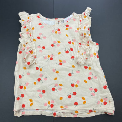 Girls Mango, linen / viscose top, fruit, EUC, size 6,  