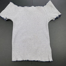 Load image into Gallery viewer, Girls Seed, navy stripe stretchy top, mark on front, FUC, size 8,  