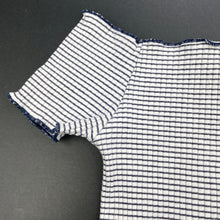 Load image into Gallery viewer, Girls Seed, navy stripe stretchy top, mark on front, FUC, size 8,  