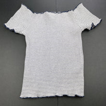 Load image into Gallery viewer, Girls Seed, navy stripe stretchy top, mark on front, FUC, size 8,  