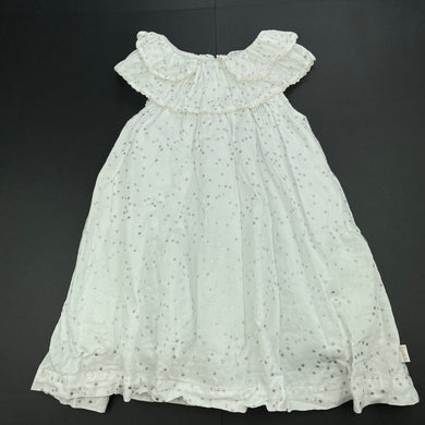 Girls Pumpkin Patch, lined white & silver spot cotton party dress, GUC, size 1, L: 50cm