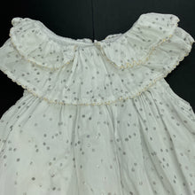 Load image into Gallery viewer, Girls Pumpkin Patch, lined white &amp; silver spot cotton party dress, GUC, size 1, L: 50cm