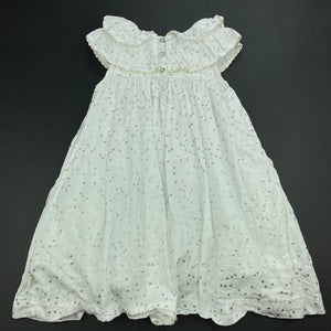 Girls Pumpkin Patch, lined white & silver spot cotton party dress, GUC, size 1, L: 50cm