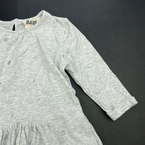 Girls Cotton On, grey marle casual long sleeve dress, FUC, size 0, L: 35cm