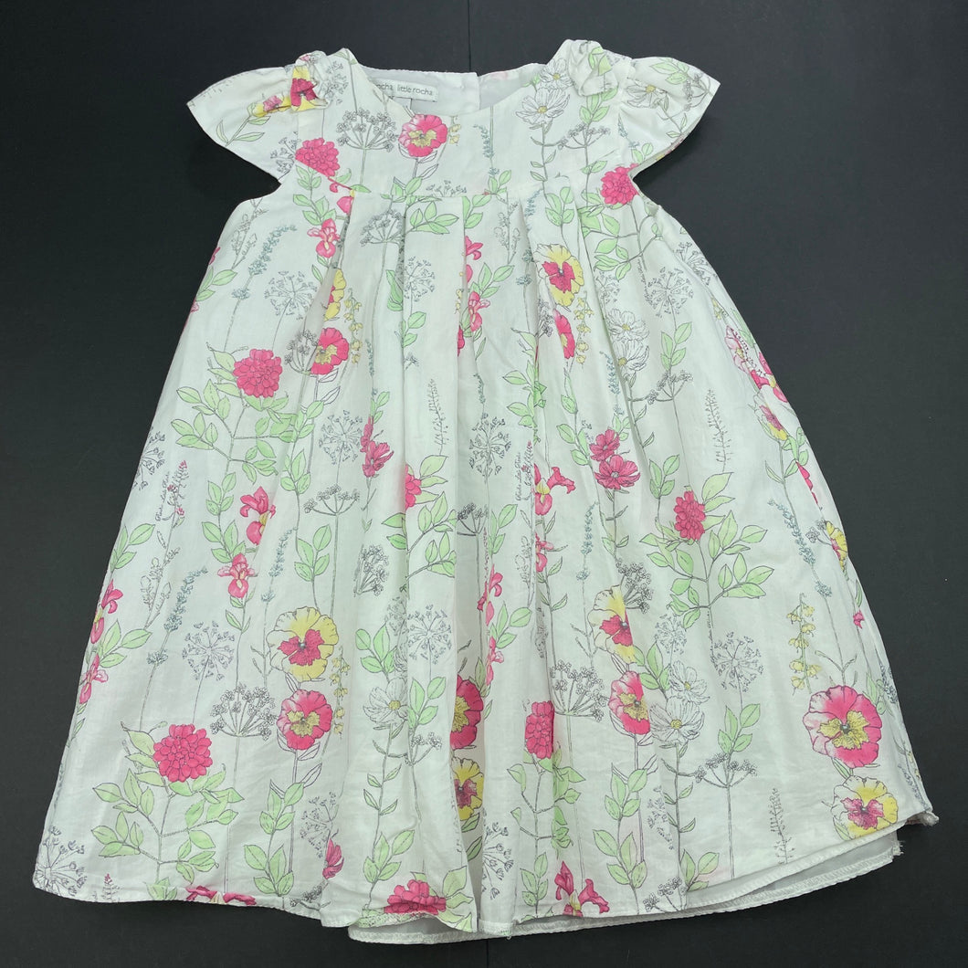 Girls Rocha Little Rocha, lined lightweight floral cotton party dress, GUC, size 2, L: 47cm