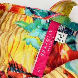 Girls SEAFOLLY, colourful lightweight rayon / silk summer dress, GUC, size 7, L: 67cm