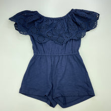 Load image into Gallery viewer, Girls KID, navy cotton playsuit, broderie trim, GUC, size 4,  
