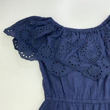 Load image into Gallery viewer, Girls KID, navy cotton playsuit, broderie trim, GUC, size 4,  