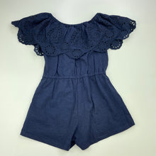 Load image into Gallery viewer, Girls KID, navy cotton playsuit, broderie trim, GUC, size 4,  