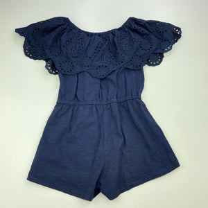 Girls KID, navy cotton playsuit, broderie trim, GUC, size 4,  