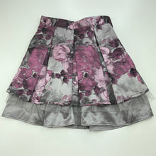 Load image into Gallery viewer, Girls Victoria Rose, silver &amp; purple floral skirt, adjustable, L: 38cm, FUC, size 7,  