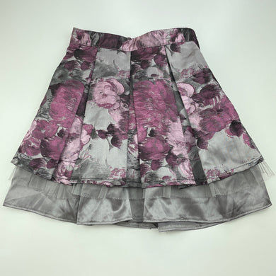 Girls Victoria Rose, silver & purple floral skirt, adjustable, L: 38cm, FUC, size 7,  