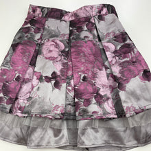 Load image into Gallery viewer, Girls Victoria Rose, silver &amp; purple floral skirt, adjustable, L: 38cm, FUC, size 7,  