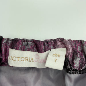 Girls Victoria Rose, silver & purple floral skirt, adjustable, L: 38cm, FUC, size 7,  