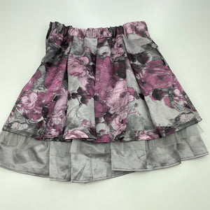 Girls Victoria Rose, silver & purple floral skirt, adjustable, L: 38cm, FUC, size 7,  