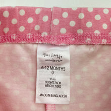 Load image into Gallery viewer, Girls Tiny Little Wonders, pink &amp; white spot leggings, elasticated, FUC, size 0,  