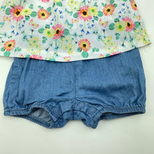 Load image into Gallery viewer, Girls Dymples, floral &amp; chambray cotton romper, EUC, size 0,  