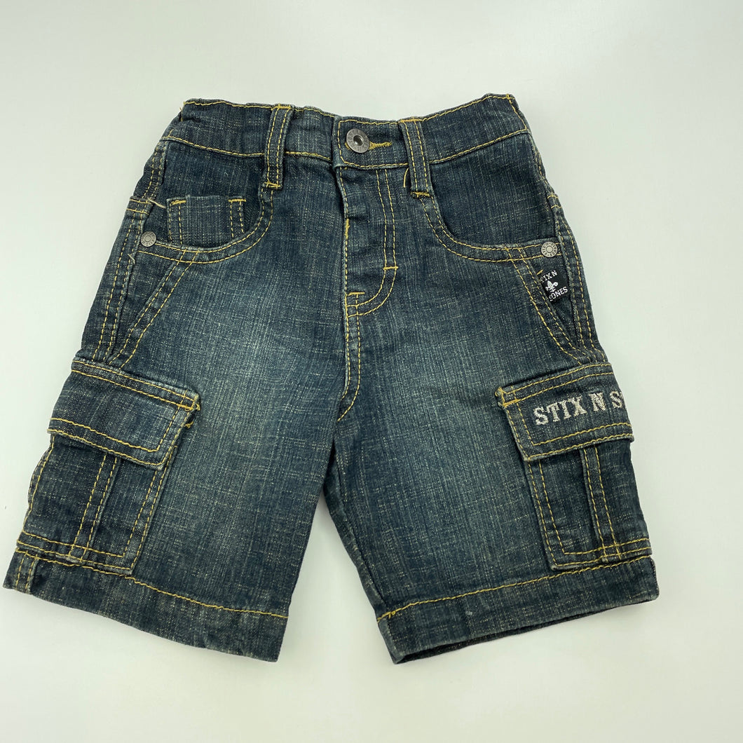 Boys Stix n Stones, dark denim shorts, elasticated, GUC, size 0,  