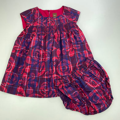 Girls tea, lined cotton dress & bloomers / nappy cover, EUC, size 2, L: 43cm